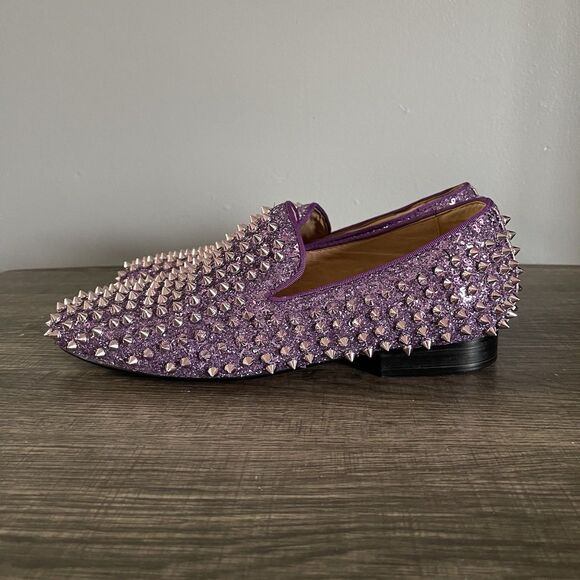 One Drop Men Handmade Purple Lavender Spikes Casual Party Loafers Shoes Sz 5 main image 7